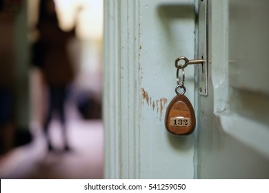 Boutique Hotel Rooms Key On The Door.