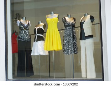 Boutique Window With Dressed Mannequins