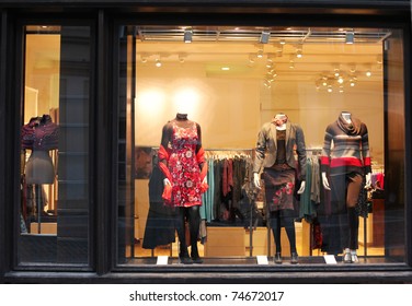 Boutique Window With Dressed Mannequins