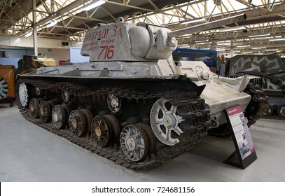 BOVINGTON, ENGLAND UK -26 September 2017-  1940 Soviet Heavy Tank KV B1 Tank.. The Tank Museum in Bovington, Dorset England, displays a large collection of armoured fighting vehicles.