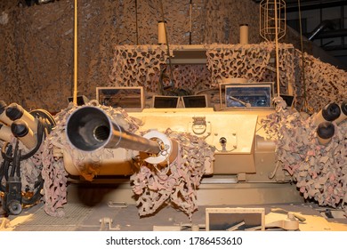 Bovington.Dorset.United Kingdom.February 9th 2020.A Tank With Desert Camouflage Used During The Afghan War Is On Display At The Tank Museum