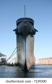 Bow Of The Battleship Wisconsin In Nofolk Harbor, Virginia