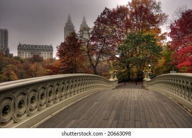 Bow Bridge In Autumn  On Cold Misty Day