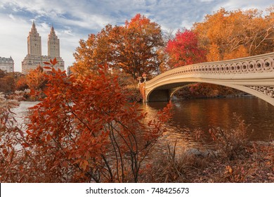 Bow Bridge In Central Park During Autumn