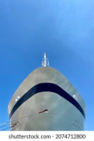 Bow Of Cruise Ship Hull Looking Towards The Sky On A Clear Day.