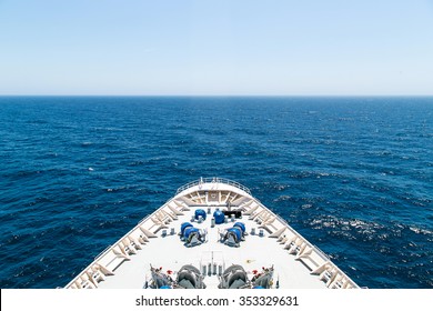 Bow Of A Cruise Ship With The Sea In The Front