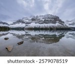 Bow Lake Banff National Park After Rain Snow Reflection Cloudy Panorama