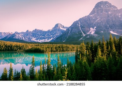 Bow Lake, Banff National Park At Sunset 