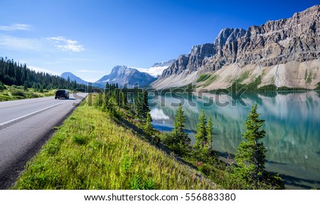 Bow Lake near Icefields Parkway, Banff, Rocky Mountains, Alberta, Canada