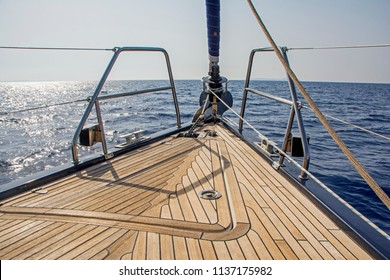 Bow on wooden ship in the sea, Corfu, Greece