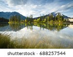 The Bow River running through the town of Banff, Albert, Canada. 