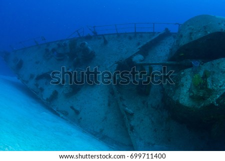 the bow section of the captain keith tibbetts shipwreck on little cayman. This popular underwater attraction is a russian destroyer that was sunk for scuba divers to explore and for fish to live in
