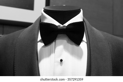 Bow Tie On Tuxedo Suit In Shop,black And White