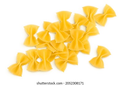 Bow tie pasta isolated on white background with clipping path and full depth of field. Top view. Flat lay.