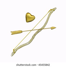 Bow,an arrow and heart isolated on white