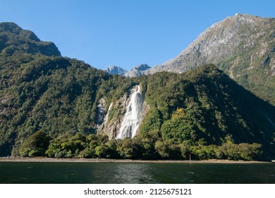 Bowen Falls between Cascade Peak and Barren Peak, Milford Sound, Fiordland National Park, New Zealand waterfall