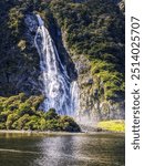 Bowen Falls at Milford Sound, a UNESCO world natural heritage site, Fiordland National Park, South island, New Zealand