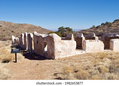 Bowie, Arizona - 2021: Fort Bowie National Historical Site in Arizona. Fort Bowie was a 19th-century outpost of the United States Army. Wall of adobe ruins of the officer's quarters. 