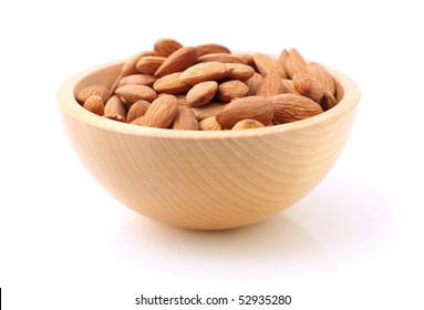 Bowl Of Almonds On White