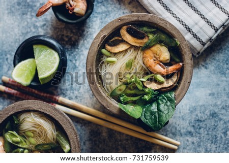 Image, Stock Photo Bowl of Asian Noodle Soup with chopsticks