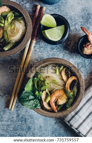 Similar – Image, Stock Photo Bowl of Asian Noodle Soup with chopsticks