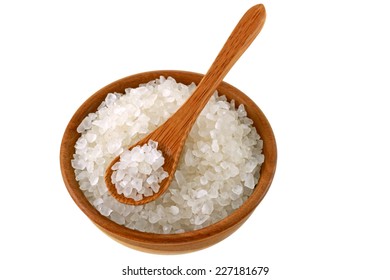 A Bowl Of Australian Sea Salt, Isolated On White Background