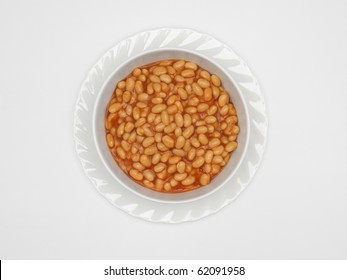 Bowl Of Baked Beans On White Background