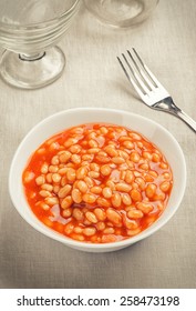 Bowl Of Baked Beans In Tomato Sauce Close Up