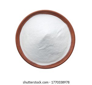 Bowl Of Baking Soda Isolated On White, Top View