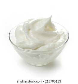 Bowl Of Beaten Egg Whites Isolated On White