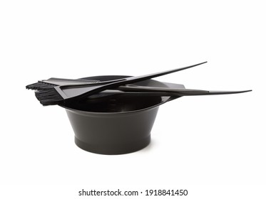 bowl and black plastic brushes for hair coloring isolated on white background, set - Powered by Shutterstock