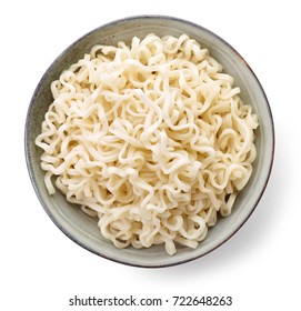 Bowl Of Boiled Egg Noodles Isolated On White Background, Top View