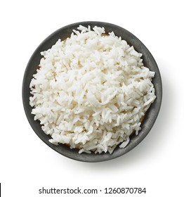 bowl of boiled rice isolated on white background, top view - Shutterstock ID 1260870784
