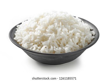 Bowl Of Boiled Rice Isolated On White Background