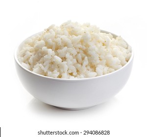 bowl of boiled rice isolated on white background