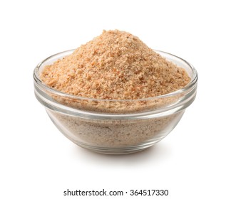 Bowl of breadcrumbs isolated on white