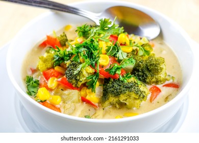 Bowl Of Broccoli And Corn Vegetable Chowder