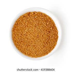 Bowl Of Brown Sugar Isolated On White Background, Top View