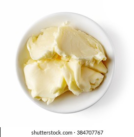 Bowl Of Butter Isolated On White Background, Top View
