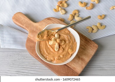 Bowl Of Cashew Butter On Table