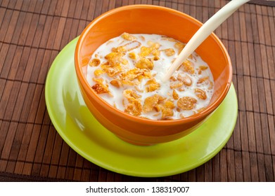 Bowl With Cereal And Milk.