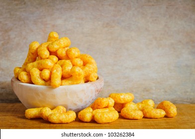 Bowl With Cheese Curls Snack