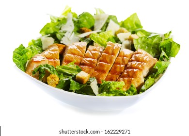 Bowl Of Chicken Salad On White Background