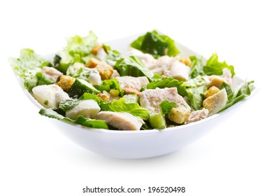 Bowl Of Chicken Salad On White Background