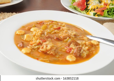 A Bowl Of Chicken Sausage Gumbo Soup