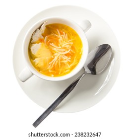 Bowl Of Chicken Soup Isolated On White Background. Clipping Path