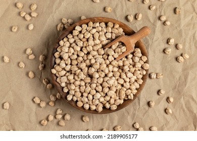 A Bowl Of Chickpeas (chick Peas). Top View, Close-up.