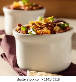 Bowl Of Chili Beef Chili Shot With Selective Focus.