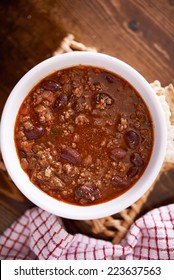 Bowl Of Chili Shot Overhead