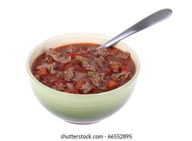 Bowl Of Chili Soup Isolated On White